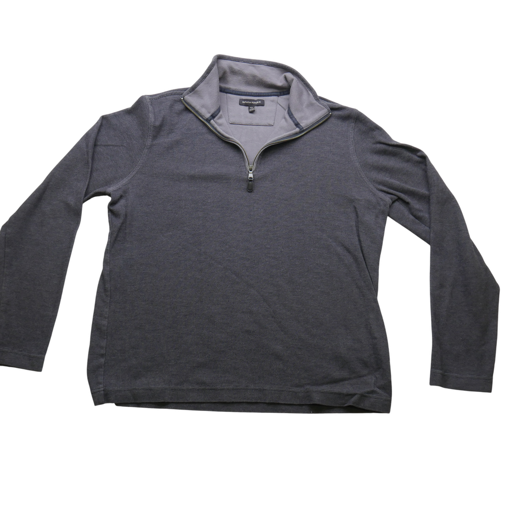 Banana Republic Sweater Mens XL 1/4 Zip Mock Neck Gray Pullover Casual